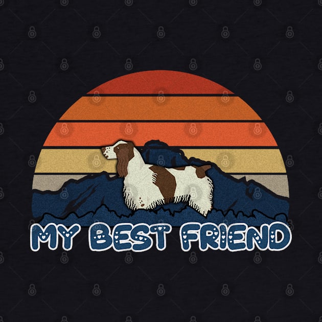 My Best Friend English Springer Spaniel Striped Sunset Mountain Background Design - Gift for English Springer Spaniel Lovers by HarrietsDogGifts